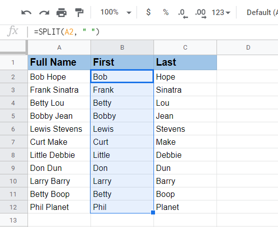 Google Sheets auto-populate example